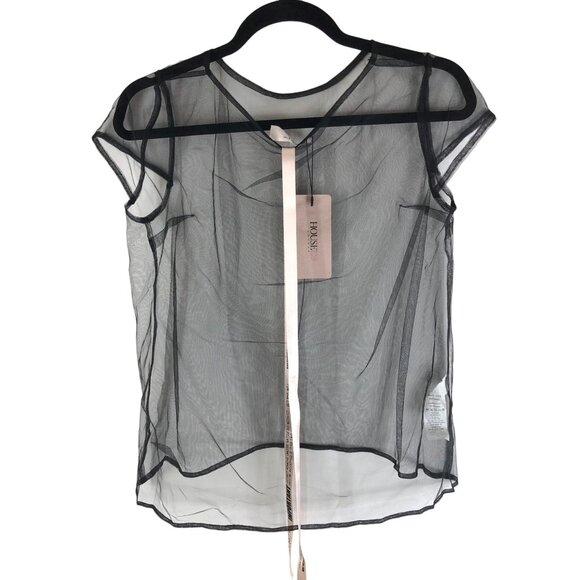 House of CB London Women's Mesh Shirt Sheer Lace Short Sleeve Black S - Picture 2 of 4